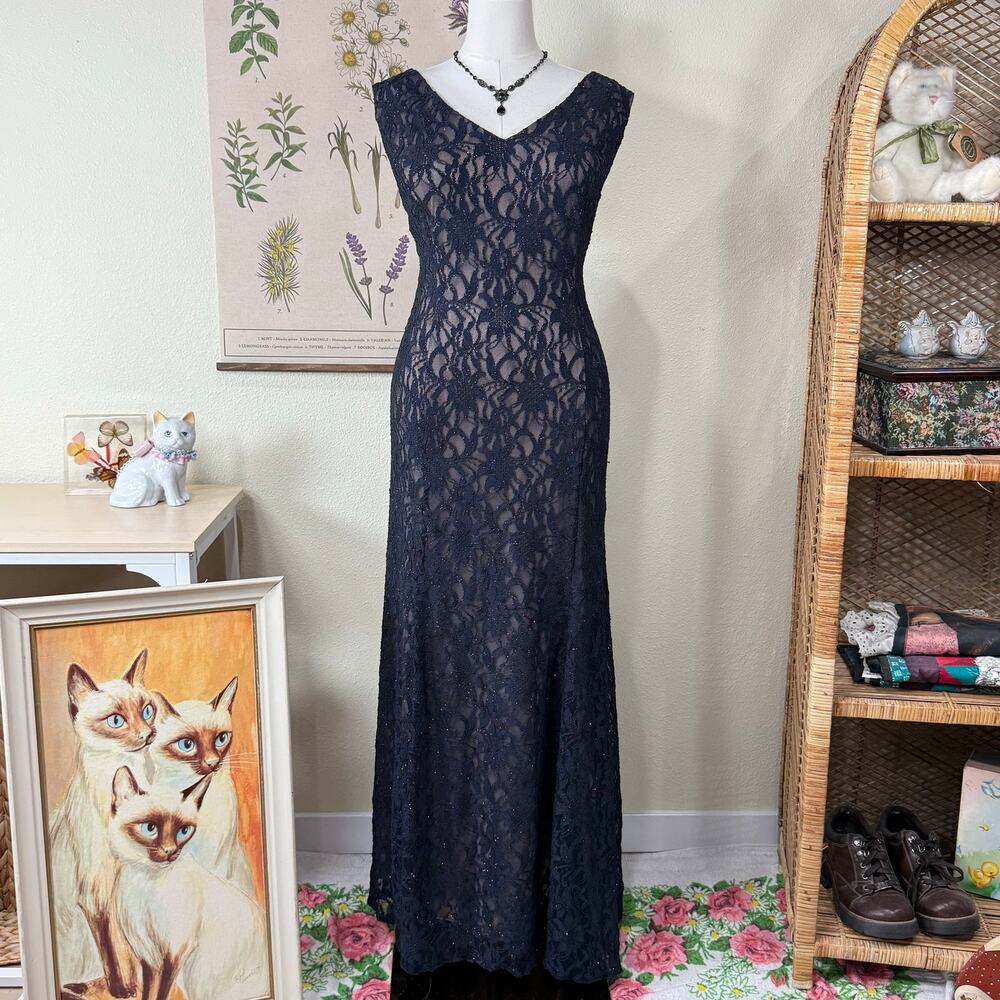 90s Y2k Glitter Lace Formal Dress Dark Coquette Whimsigoth Romantic Goth 18W